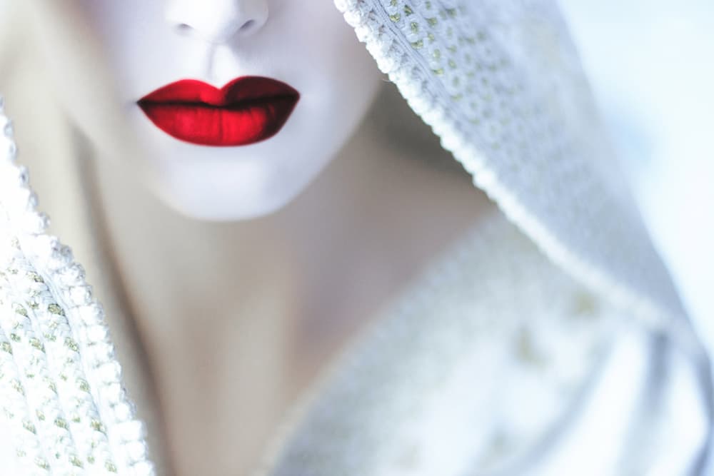 Red Lips White Hood by Fatima Cherkaoui — canvas wall art