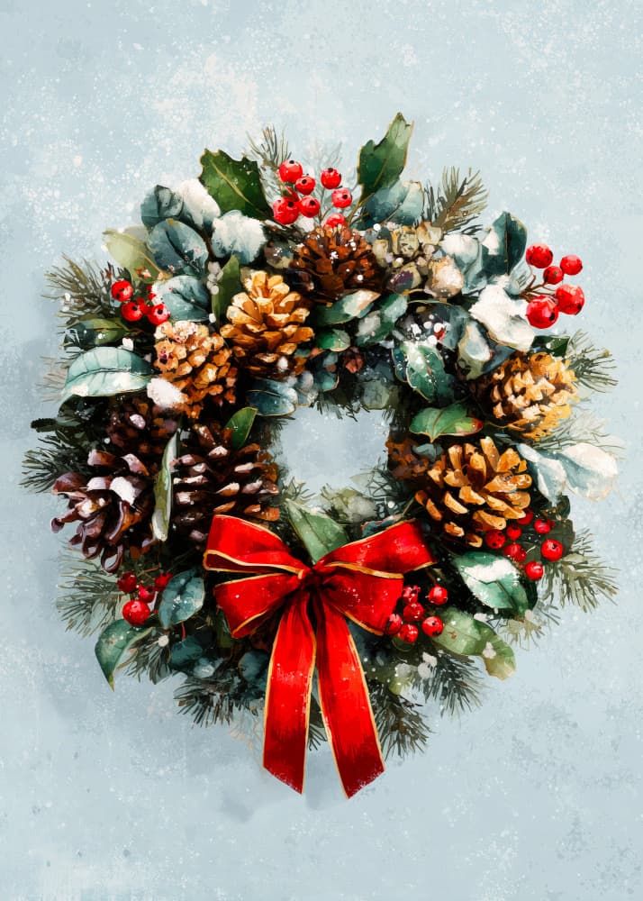 Frosted Christmas Wreath by Justyna Jaszke — canvas wall art