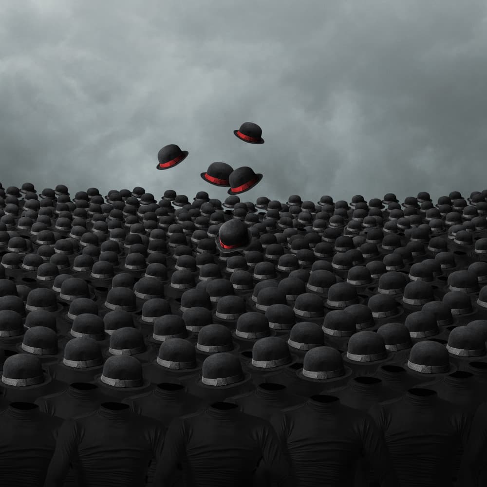Flying Bowler Hats by hardibudi — canvas wall art