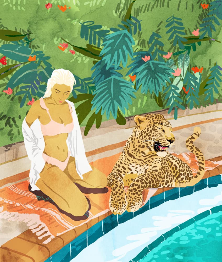 Tropical Poolside Leopard by Uma Gokhale — canvas wall art