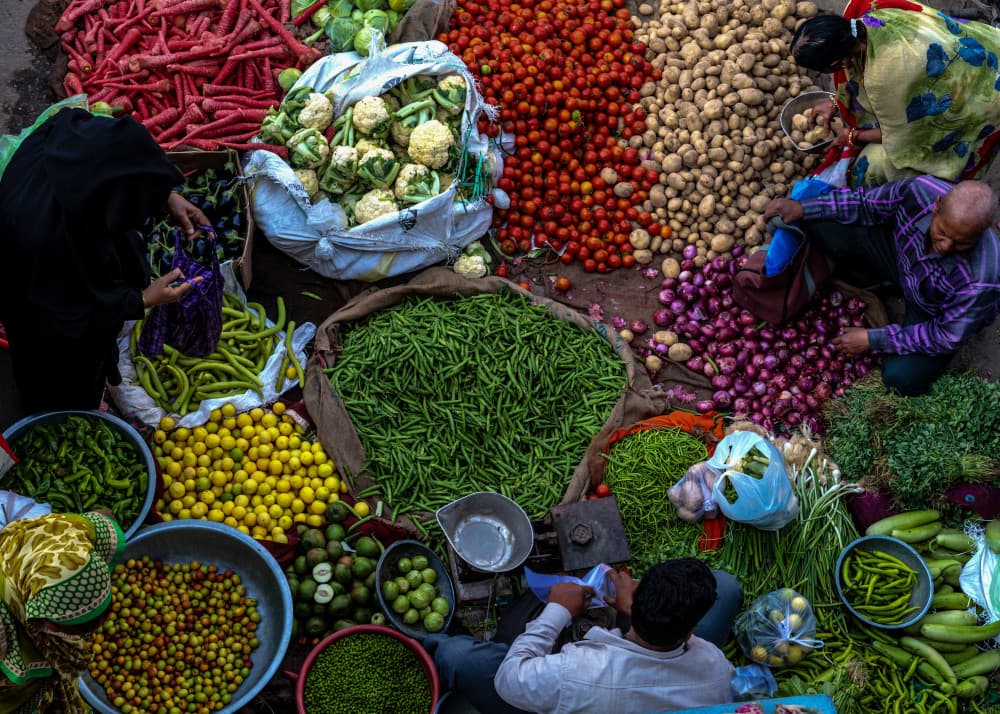Vibrant Vegetable Market by Susan Moss — canvas wall art