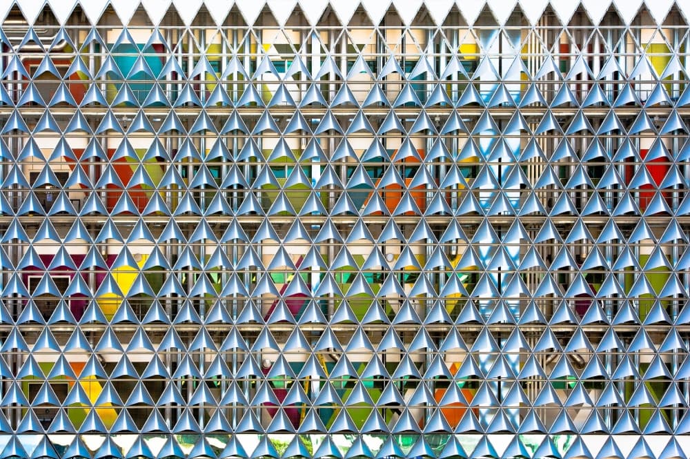Colorful Geometric Facade by Wayne Pearson — canvas wall art