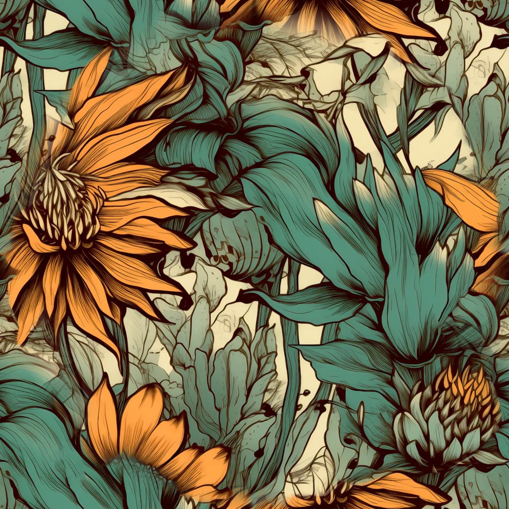 Vibrant Teal Orange Floral by Justyna Jaszke — canvas wall art
