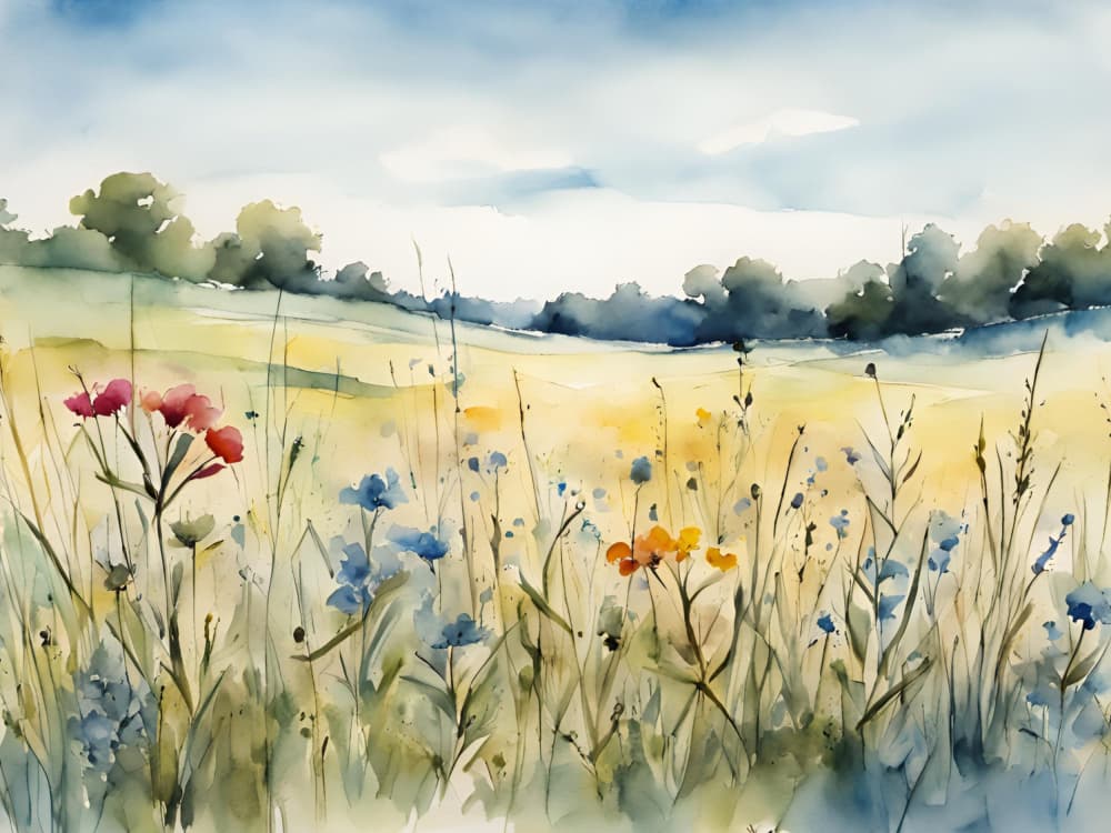 Wildflower Field Watercolor by Ohkimiko — canvas wall art