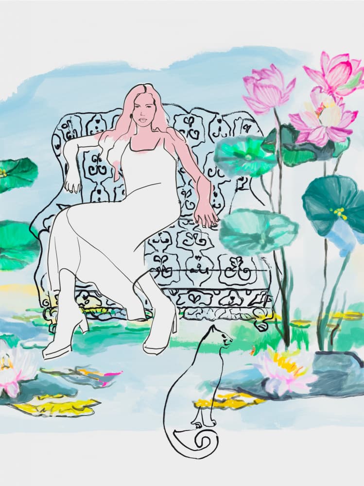 Woman by Lotus Pond by Beate Tubach — canvas wall art