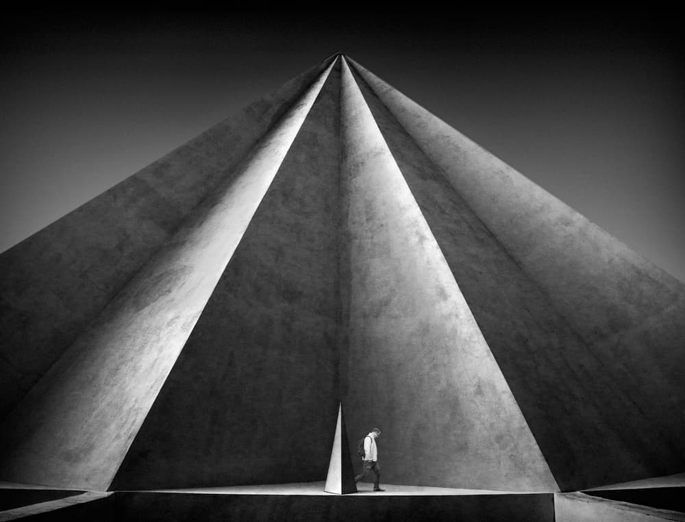 Man and Modern Pyramid by Maurits De Groen — canvas wall art
