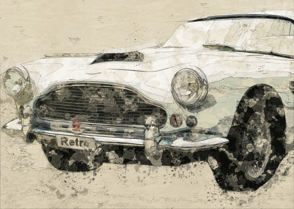 Retro Classic Car Sketch by Lembayung senja studio [Vintage Poster] — canvas wall art