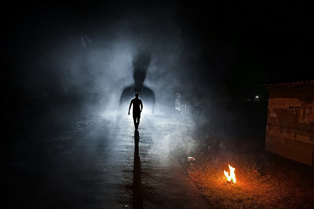 Shadow Man Foggy Night by Kuntal Biswas — canvas wall art