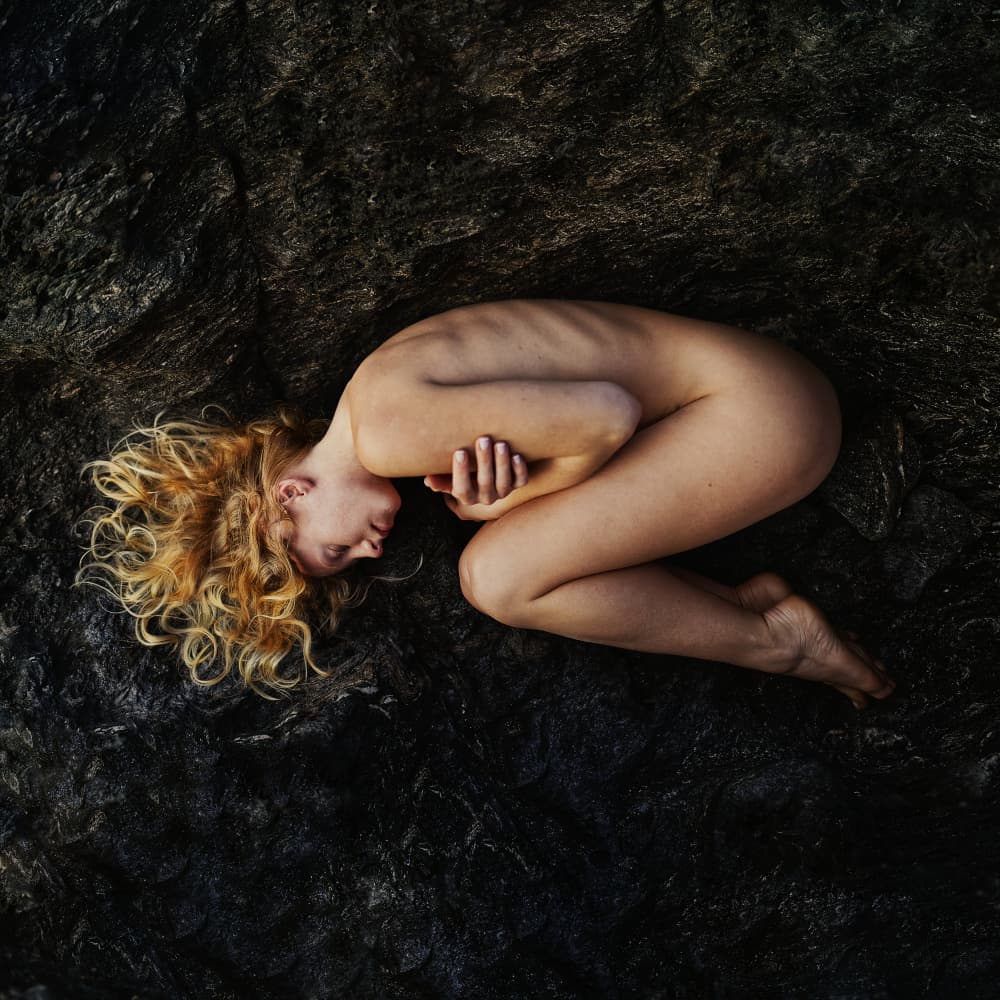 Nude Resting on Rock by michel genève — canvas wall art