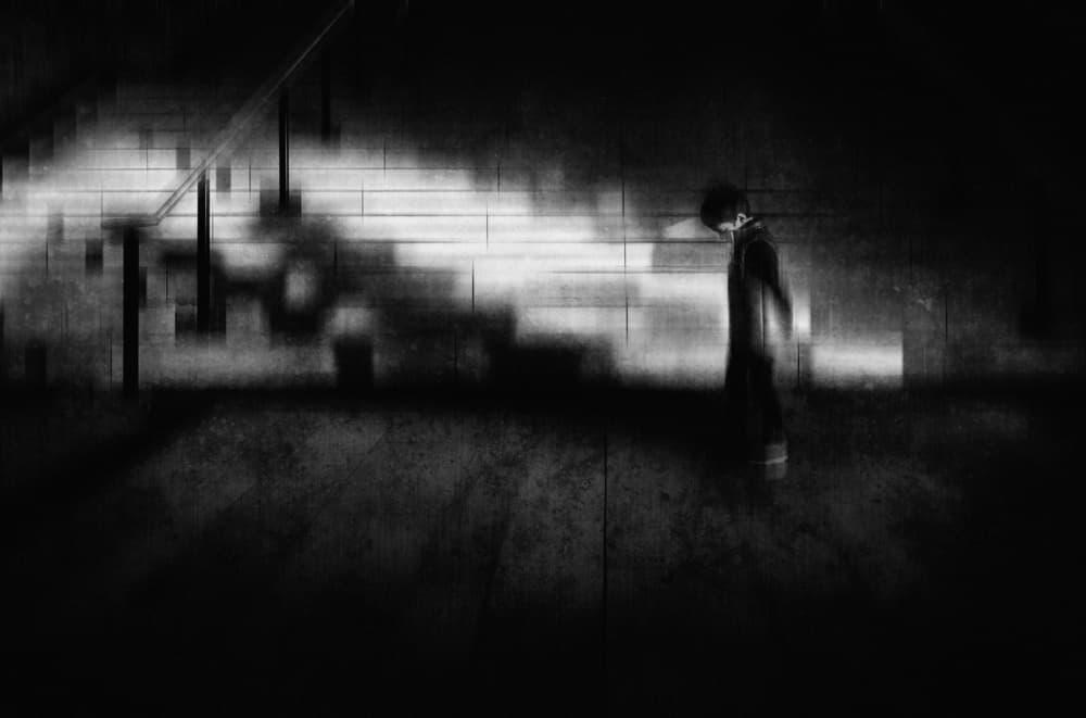 Figure in Dark Stairwell by Adam Dauria ☂ — canvas wall art