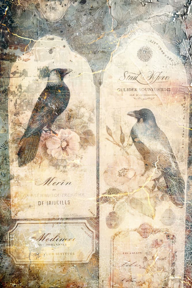 Vintage Floral Crows by Rafal Kulik — canvas wall art