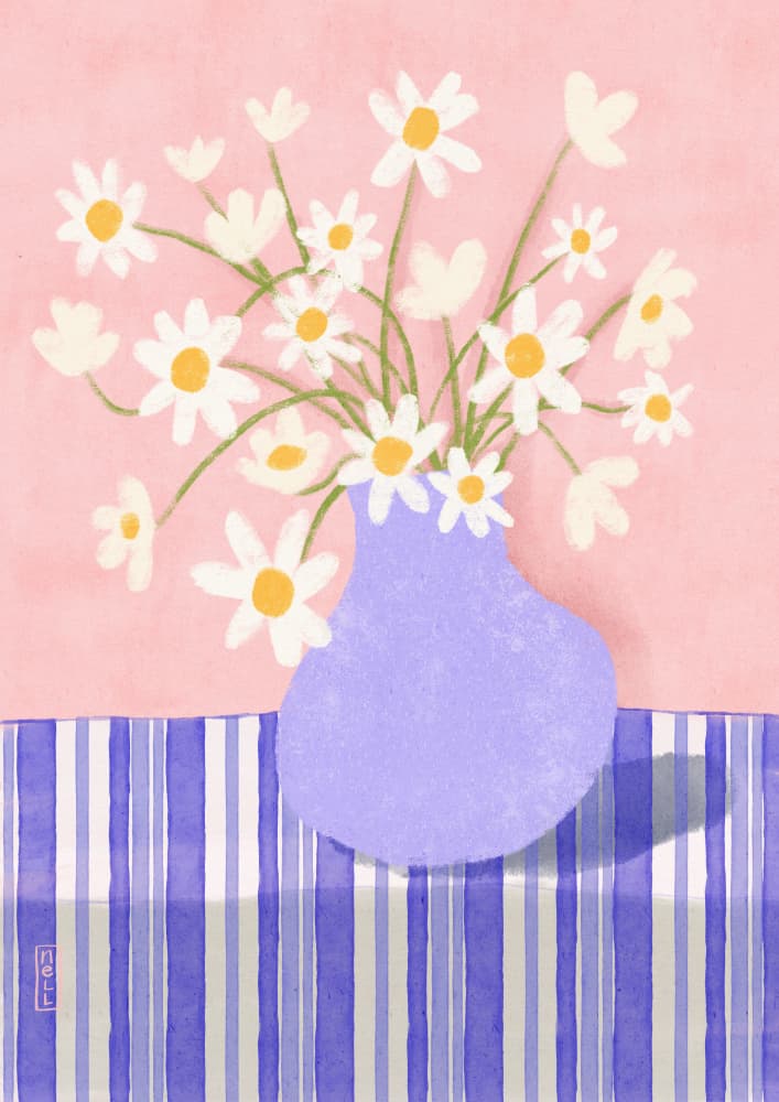 Daisies In Purple Vase