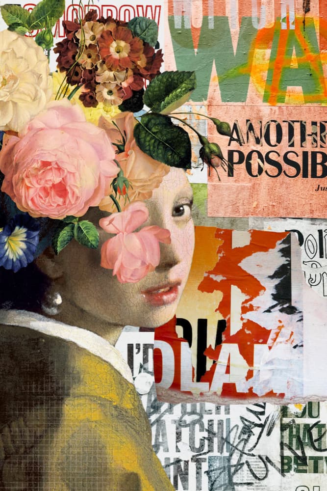 Floral Pearl Earring Portrait by Marja van den Hurk — canvas wall art