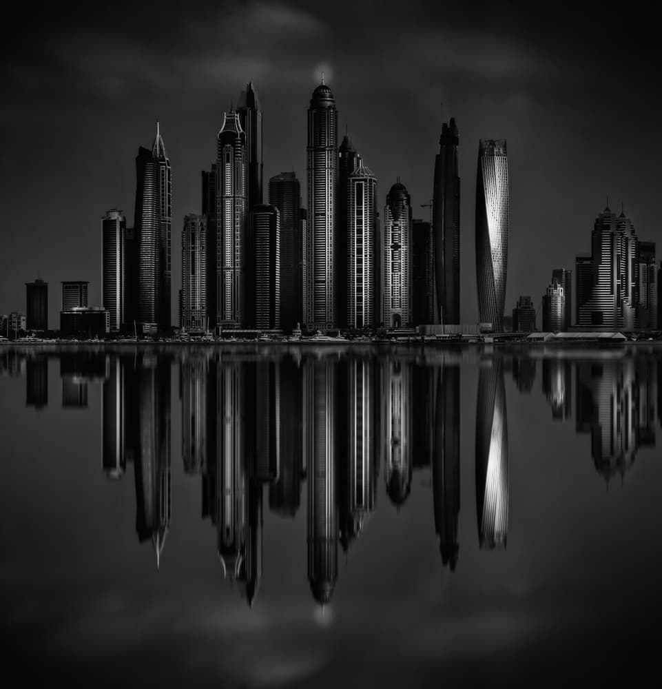 Dark City Reflections by Mohammed Shamaa — canvas wall art