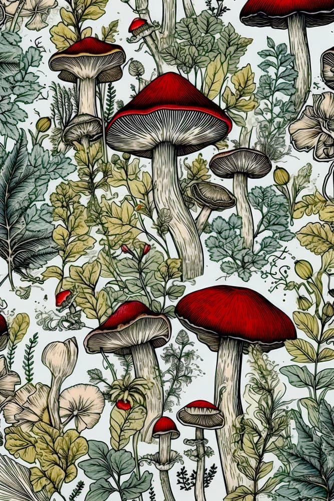 Botanical Mushroom Pattern by Justyna Jaszke — canvas wall art