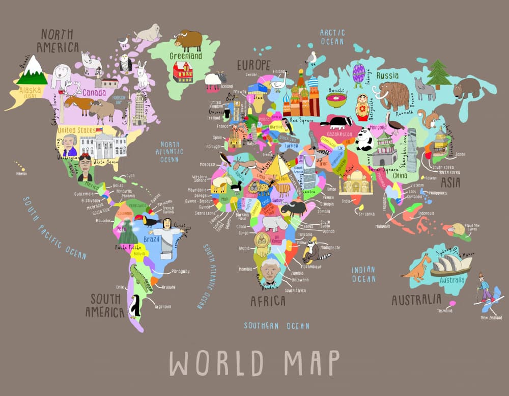 Illustrated World Map by Carla Daly — canvas wall art
