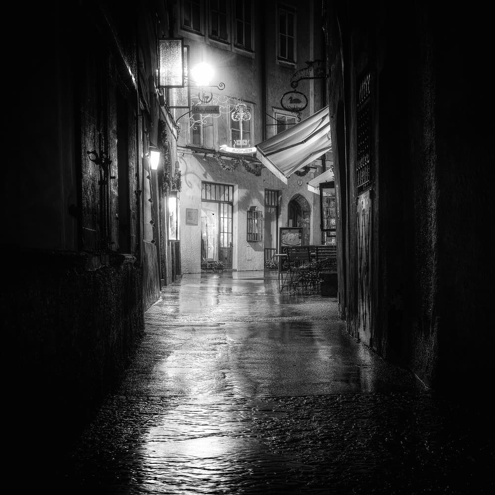 Rainy Night Alley by Tanja Ghirardini — canvas wall art