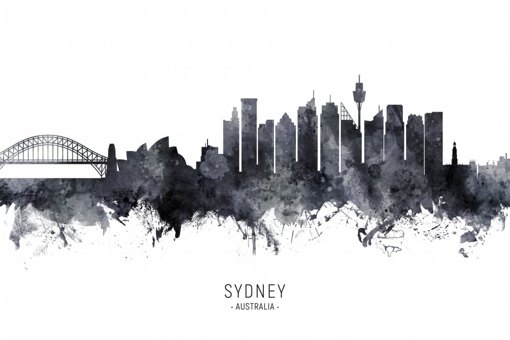 Sydney Watercolor Skyline by Michael Tompsett — canvas wall art