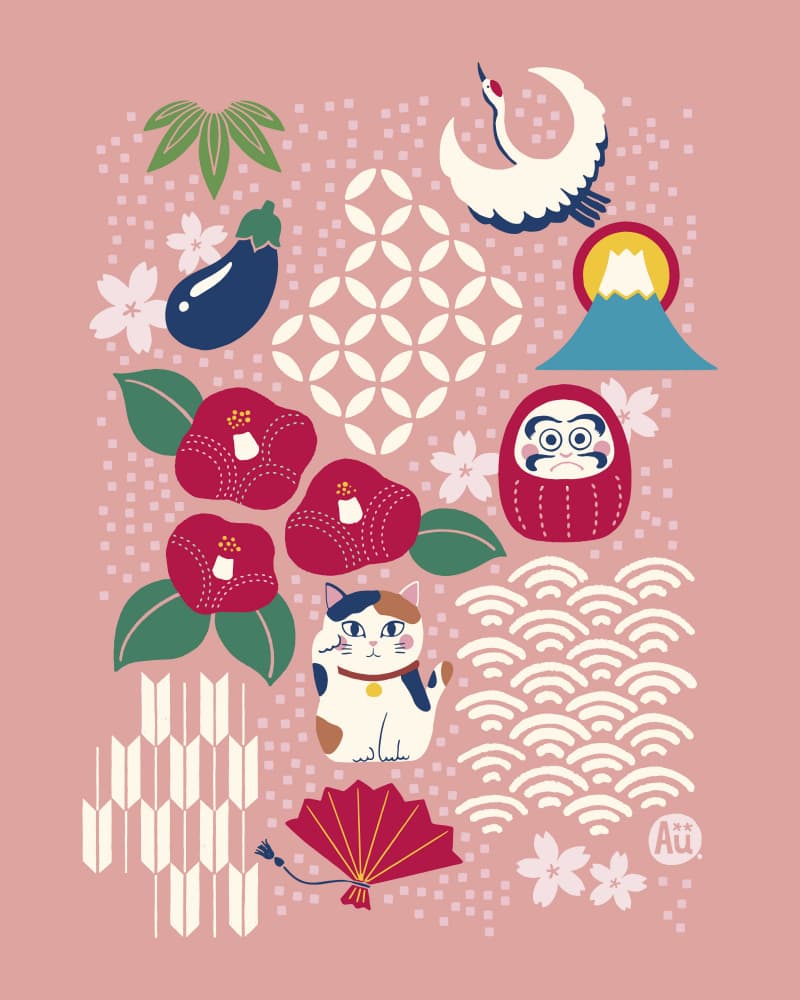 Japanese Lucky Symbols by Aia Ueno — canvas wall art