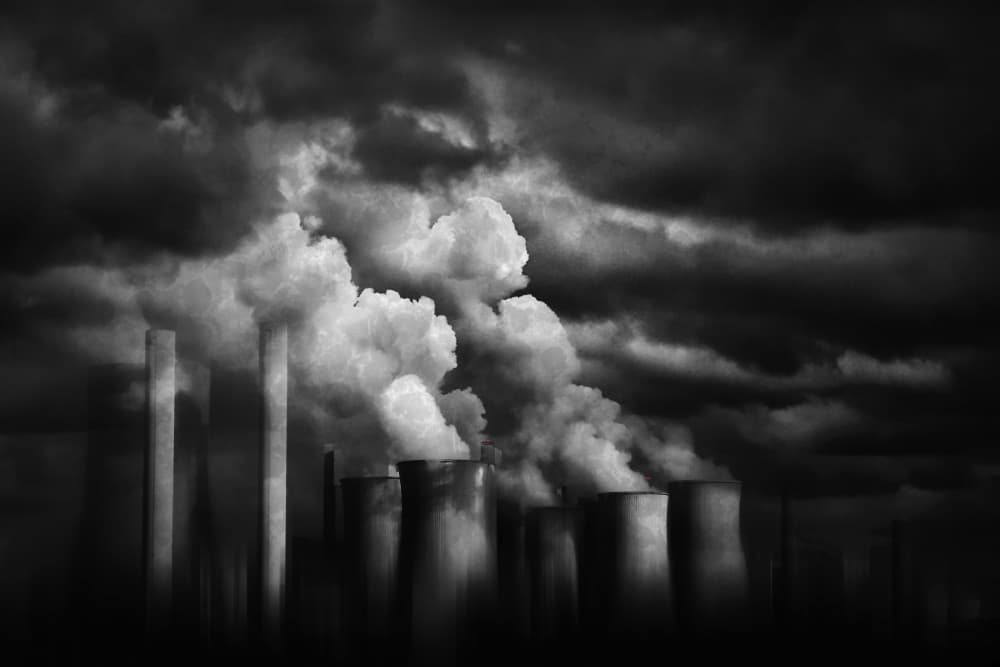 Smokestacks Dark Sky by Hans-Wolfgang Hawerkamp — canvas wall art