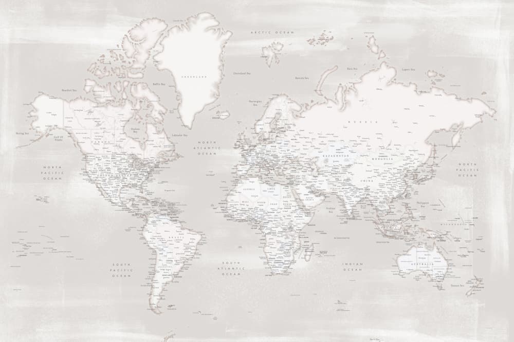 Muted World Map by Rosana Laiz Blursbyai — canvas wall art