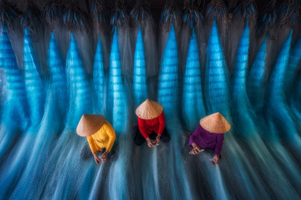 Blue Net Weavers by Daniel Viñe — canvas wall art