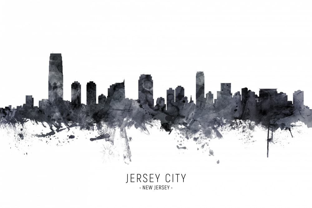 Jersey City Skyline Watercolor by Michael Tompsett — canvas wall art