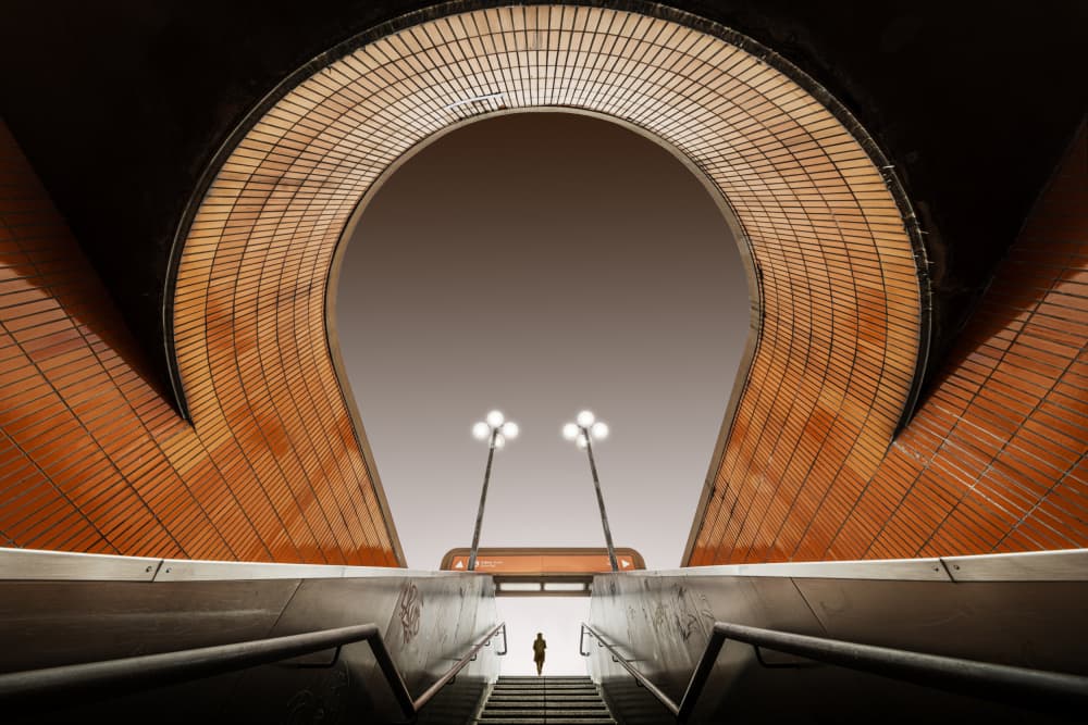 Lone Figure Archway Ascent by fotomarion — canvas wall art
