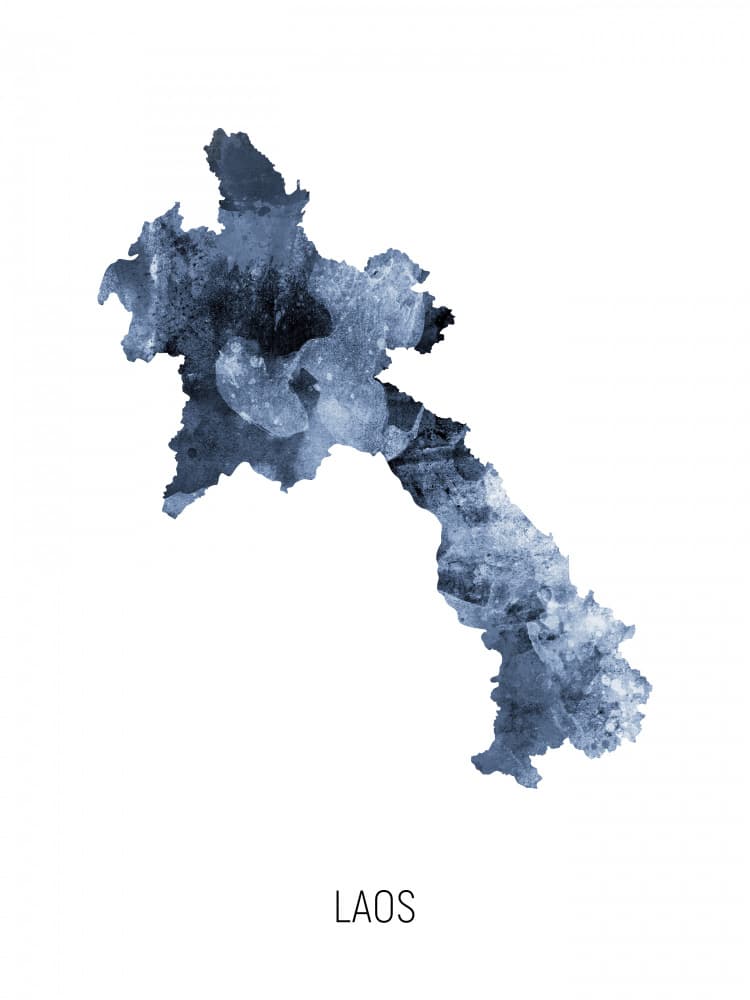 Laos Watercolor Map by Michael Tompsett — canvas wall art