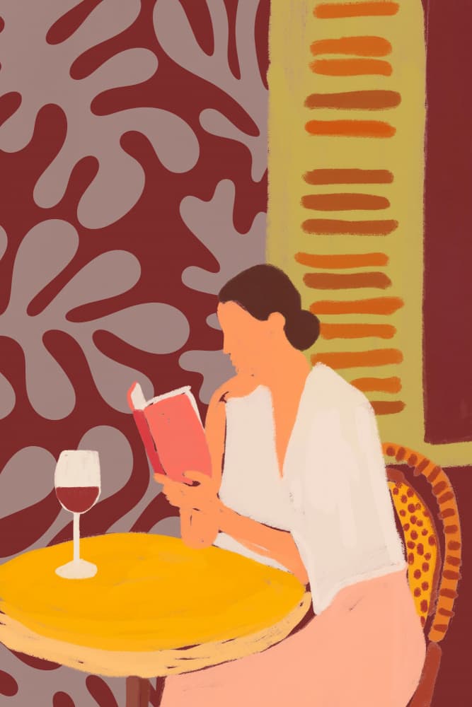 Leisurely Cafe Reading by Treechild — canvas wall art
