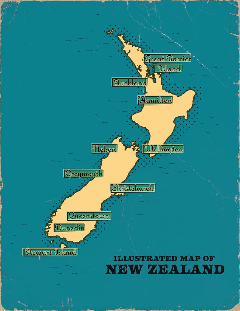 Vintage New Zealand Map by Nicholas — canvas wall art