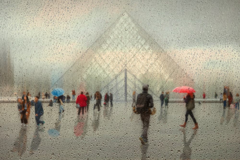 Rainy Day Louvre Pyramid by Roswitha Schleicher-Schwarz — canvas wall art