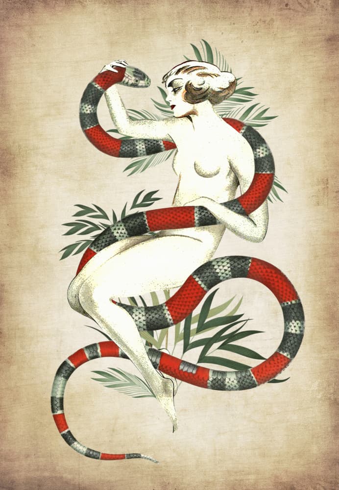 Art Deco Serpent Siren by Paste in Place — canvas wall art