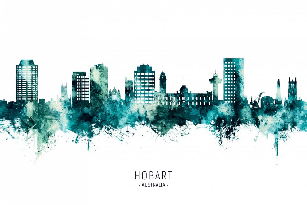 Hobart Watercolor Cityscape by Michael Tompsett — canvas wall art