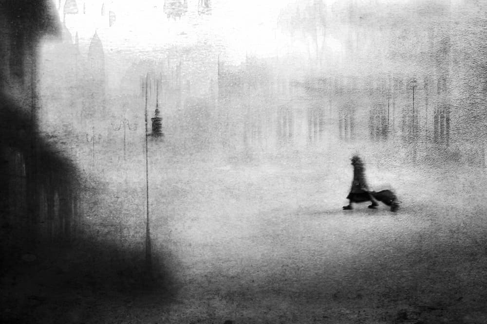 Woman Walking In Fog by Amer Jassim — canvas wall art