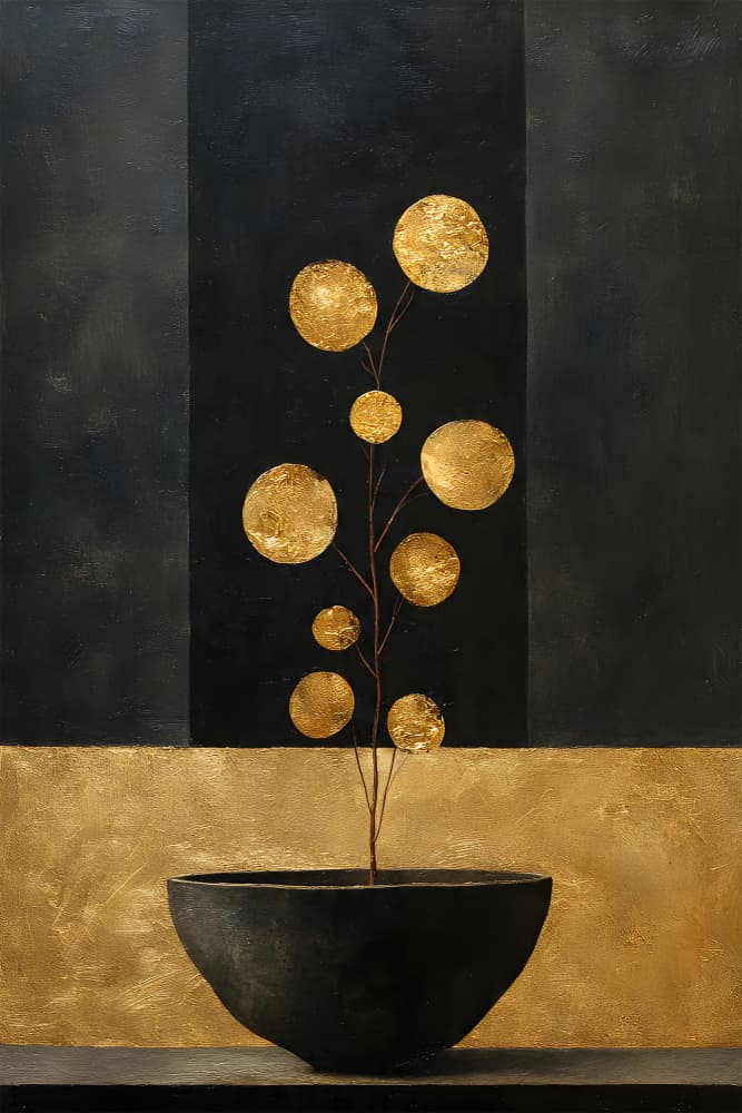 Abstract Golden Circles by Miguel Bruzual — canvas wall art