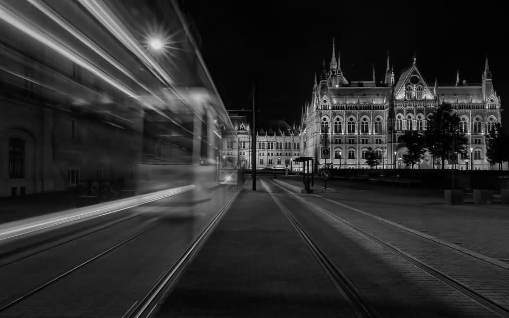 Historic Night Tram by John J. Chen — canvas wall art