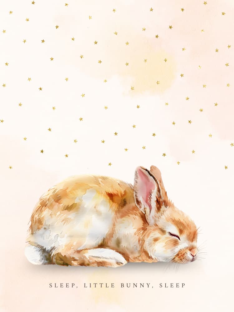 Sleeping Bunny Gold Stars by Ohkimiko — canvas wall art