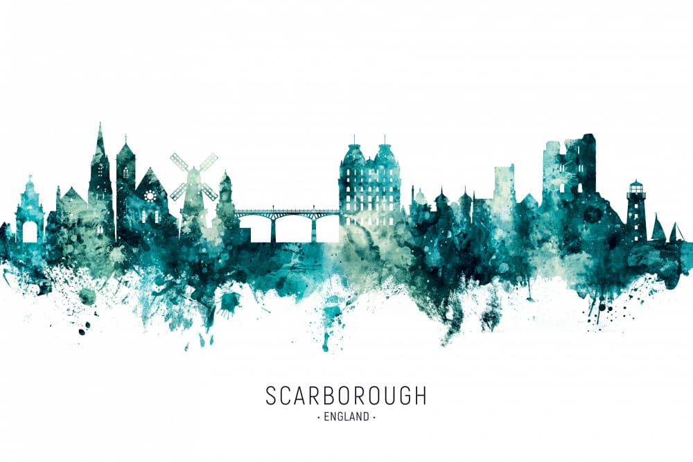 Scarborough Watercolor Skyline by Michael Tompsett — canvas wall art