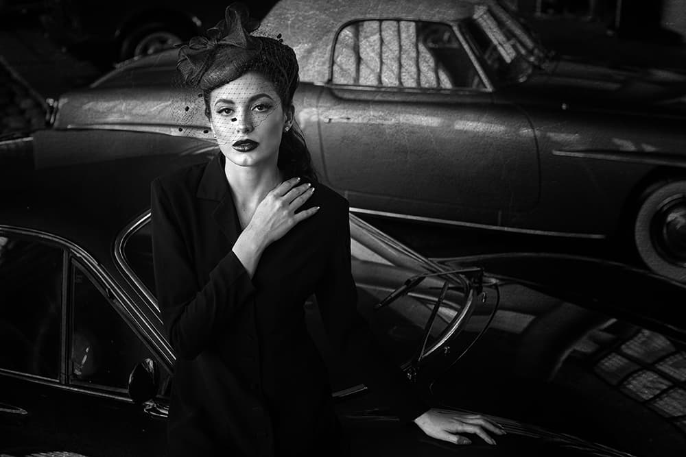 Elegant Woman Classic Car by Anthony Skip — canvas wall art