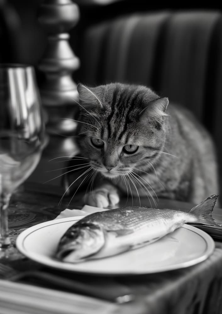 Cat Stares at Fish by Niky Rahner — canvas wall art