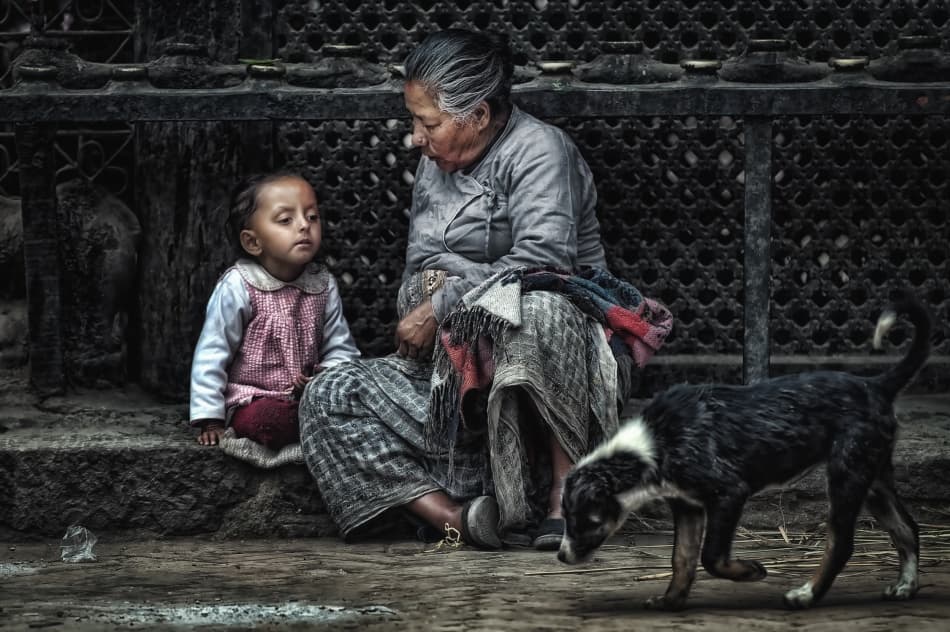 Woman Child And Dog by Piet Flour — canvas wall art