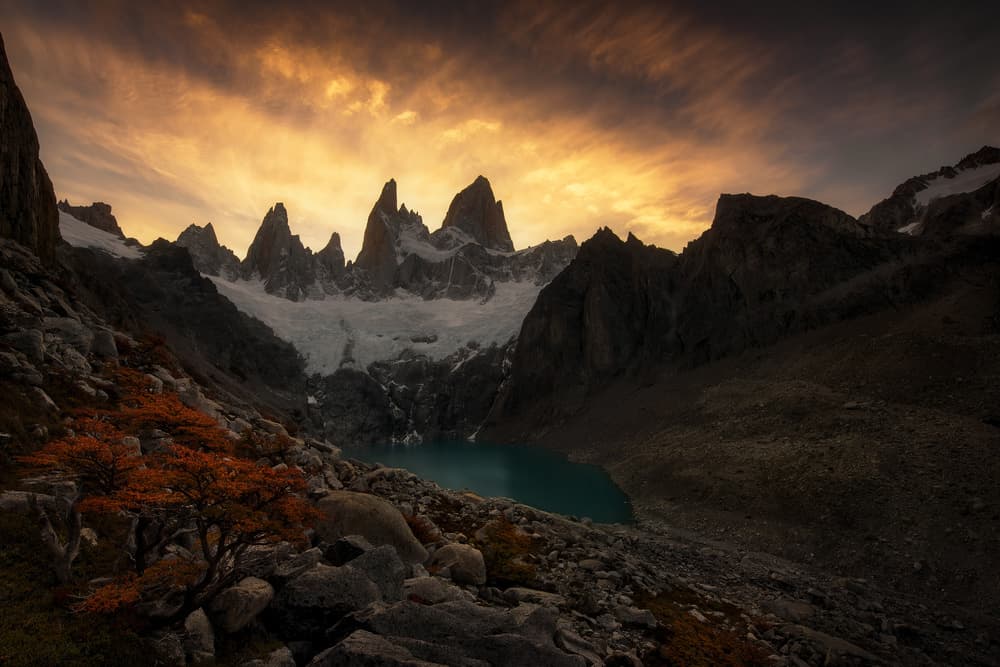 Autumn Peaks Golden Sky by Yan Zhang — canvas wall art