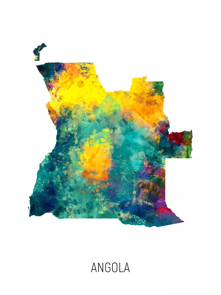 Angola Watercolor Map by Michael Tompsett — canvas wall art