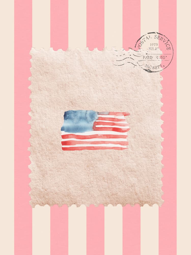 Watercolor American Flag Stamp by Jolly and Dash — canvas wall art