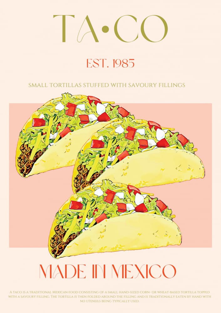 Retro Mexican Tacos by Nazma Khokhar — canvas wall art