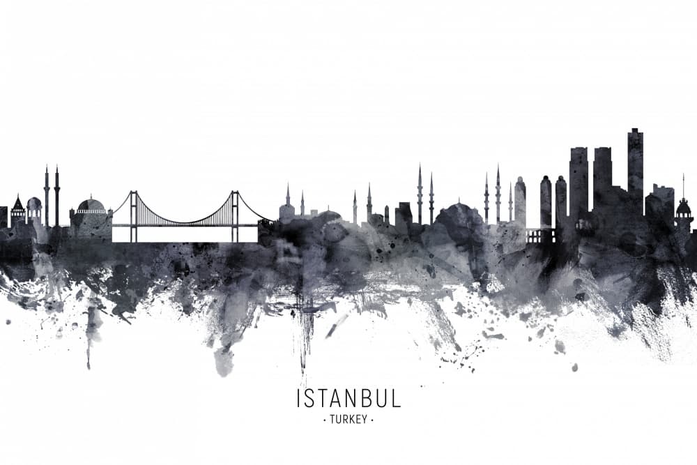 Istanbul Watercolor Skyline by Michael Tompsett — canvas wall art