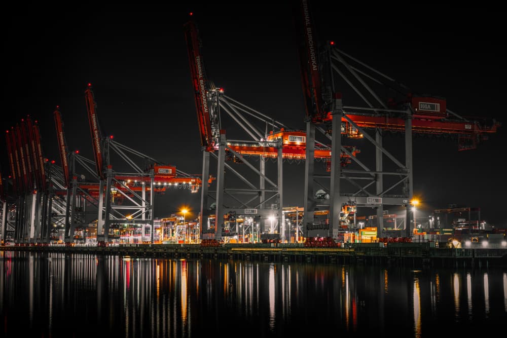 Industrial Port Night Glow by Jürgen Muß — canvas wall art