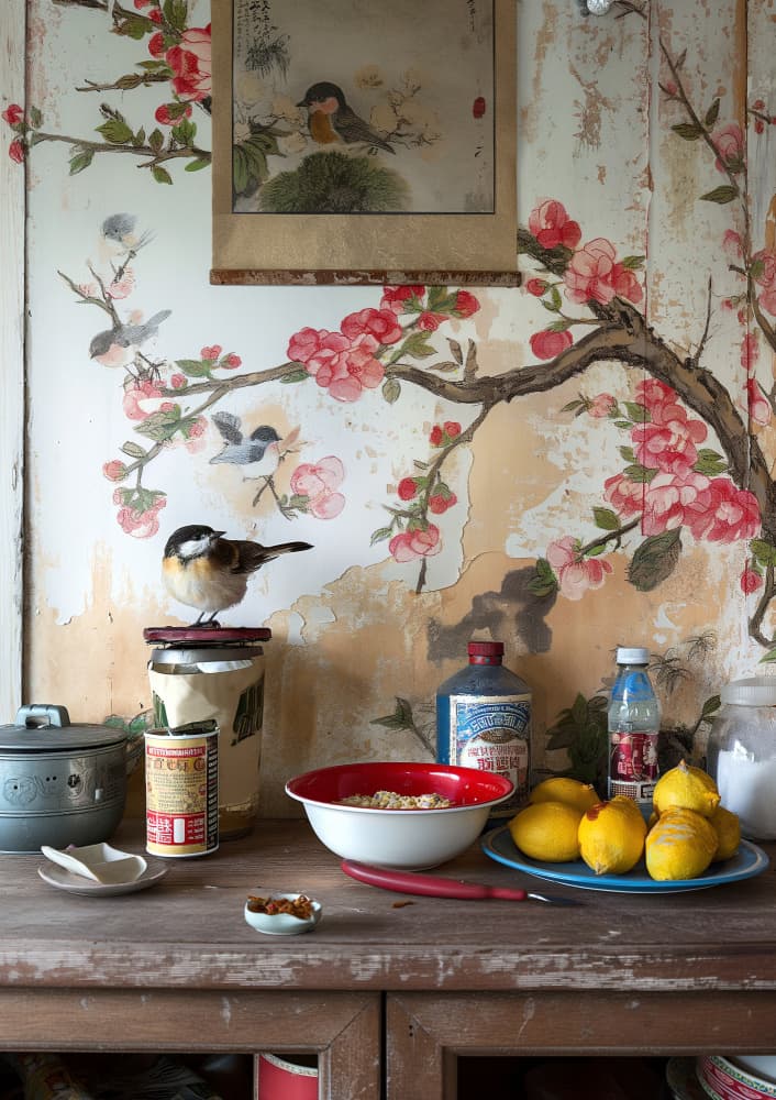 Cherry Blossom Kitchen Bird by Niky Rahner — canvas wall art
