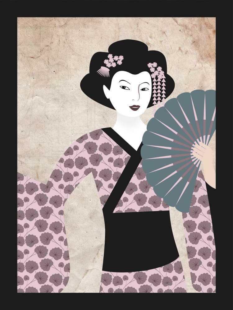 Elegant Geisha with Fan by kathrinmay — canvas wall art